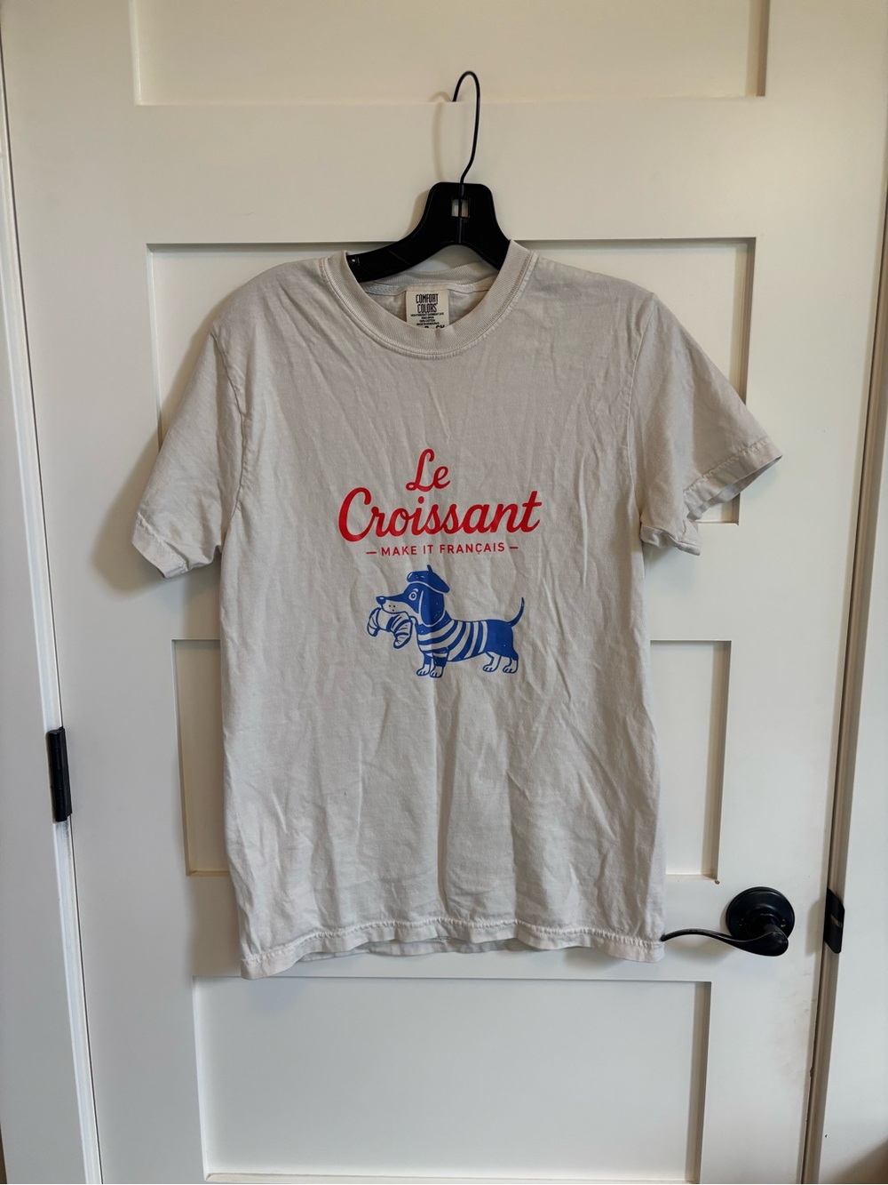 Comfort Colors Le Croissant Tee - White with Red & Blue Print